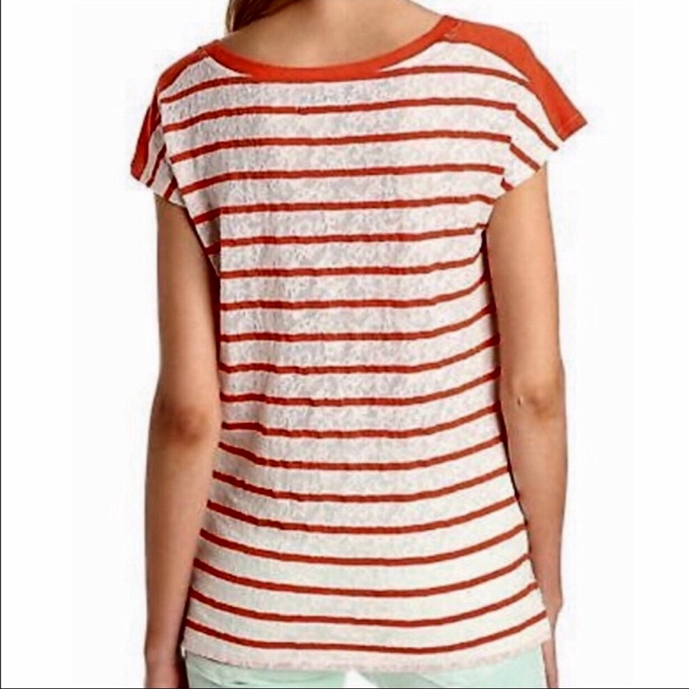 Lucky Brand SZ LG Women's Lace Cap Sleeve Stripe Seanna Dolman Top EUC - Picture 4 of 7